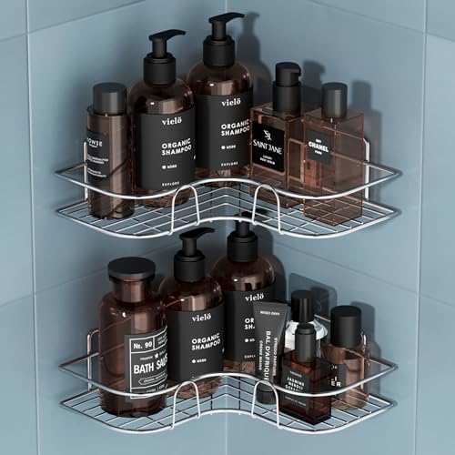 Image of U-S-F BATH ACCESSORIES USF Corner Organizer Shelf Combo for Bathroom Wall, Stainless Steel Self Adhesive Storage Rack for Toiletries and Kitchen Use with Easy Setup (Chrome, Pack of 2)