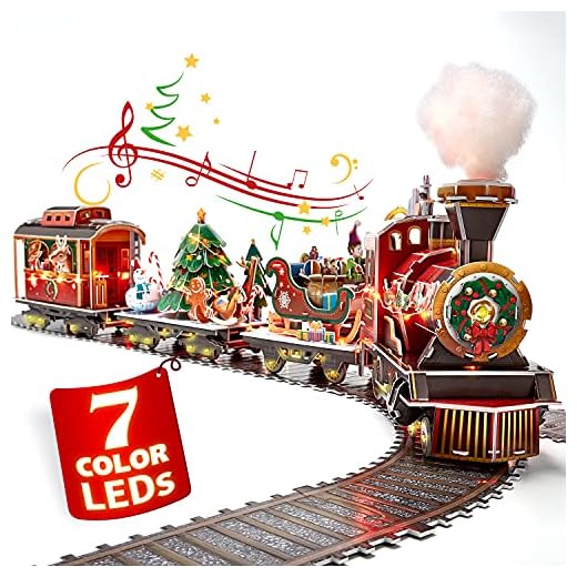 CubicFun Puzzle 3D Tren Navidad con Luces y Sonidos, Tren Juguete de Navidad Decoración de Arbol Juego Familiar Regalos Originales para Mujer Hombre Niños, 218 Piezas