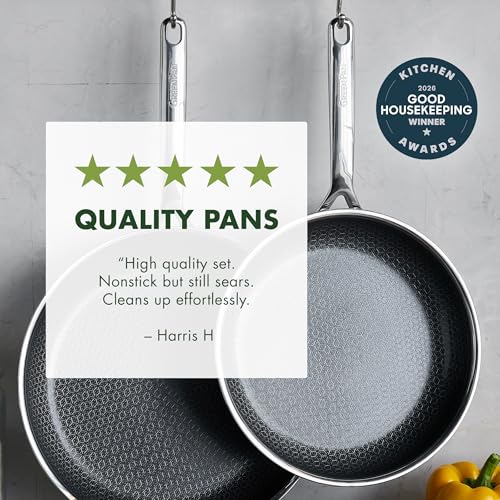 Image of GreenPan Spectra 10 inch & 12 inch Frying Pan Skillet, Hybrid Tri-Ply Stainless Steel, PFAS-Free Ceramic Nonstick Textured Cooking Surface, Induction Cookware, Diswasher Safe, Oven & Broiler Temp to 850˚F