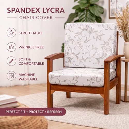 Image of STITCHNEST 'Contour Fit Series' Stretchable Printed Wooden Sofa Cover (Pack of 2) - Elastic Wooden Chair Cover | Wooden Sofa Seat Cover | Size - 20-21 x 20-21 x 3-5 in