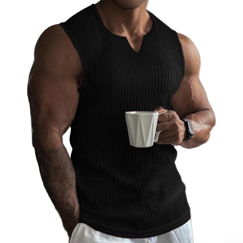 para top Deportivo Hombre Sin Mangas Algodón Transpirable para(Black XL)