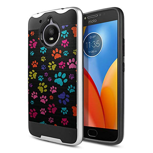 FINCIBO Case Compatible with Motorola Moto E4 Plus XT1773 2017 (International), Dual Layer Brushed Hybrid Hard Protector Case Cover TPU for Moto E4 Plus XT1773 (NOT FIT Moto E4) - Multicolor Cat Paws