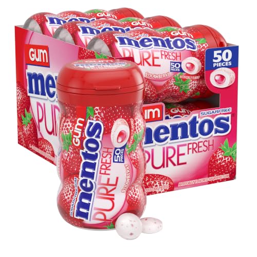 Image of Mentos Sugar Free Gum with Xylitol, Strawberry, 50 Piece Bottle (6 Pack)