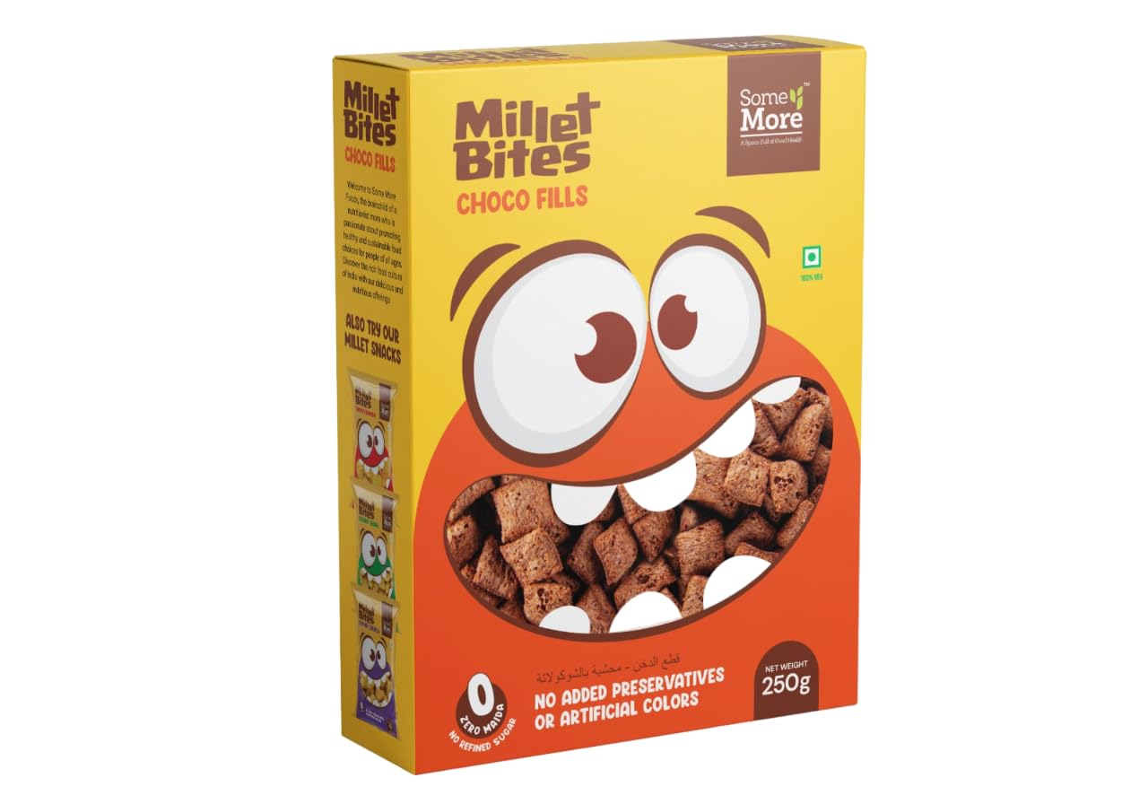 Some MoreMillet Bites | Healthy and Delicious Snacks for Kids | Breakfast Cereal | No Maida and No Refined Sugar | Sugar Free Sweets (Pack of 1, Choco Fills)