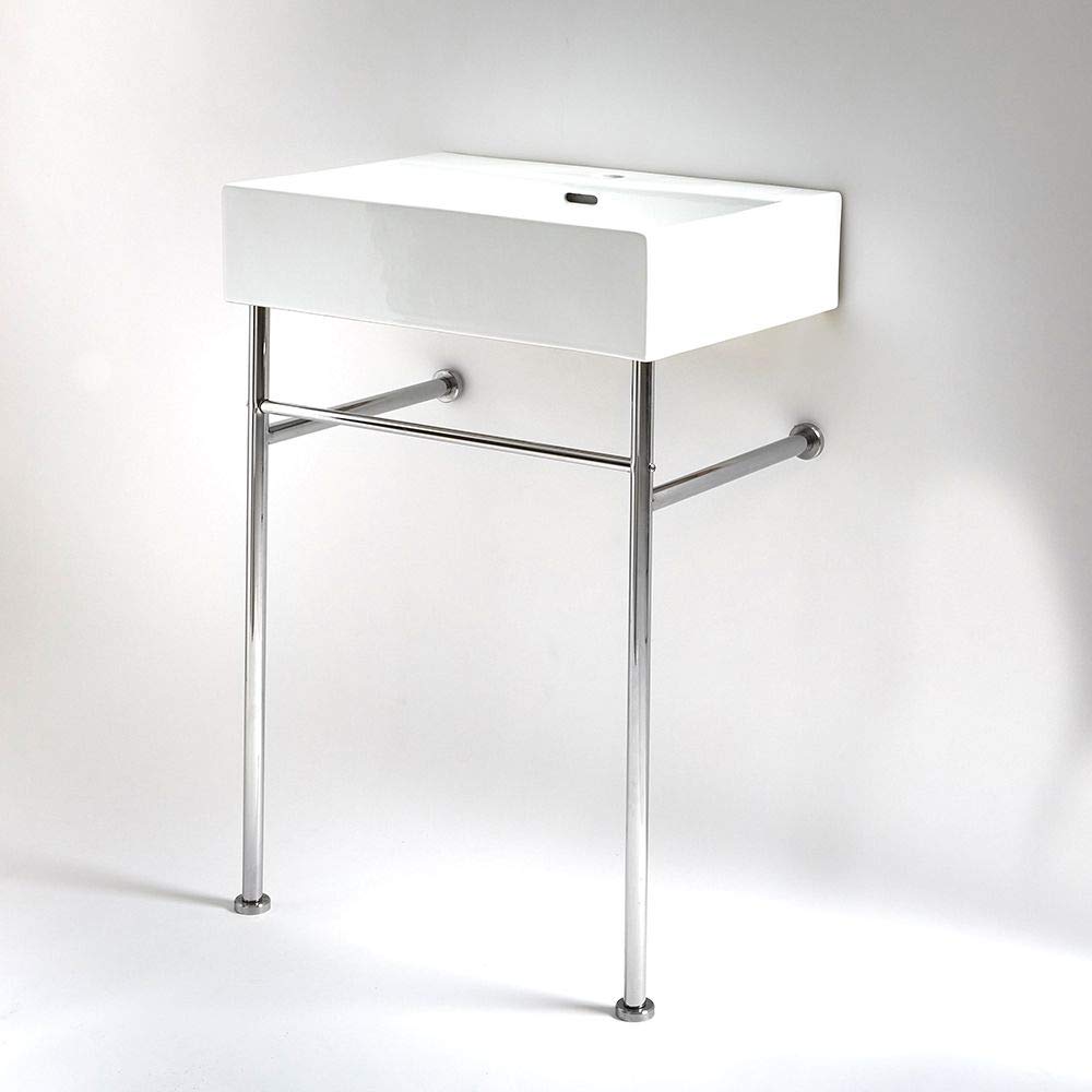 Milano Chrome Elswick White Ceramic 1 Tap Hole Bathroom Basin Sink Washstand - 605Mm X 430Mm