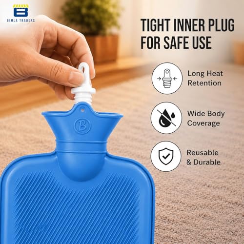 Image of Btag Hot Water Bag (2Ltr) for Pain Relief | Non-Electric Rubber Heating Bottle Period Cramps, Body Aches | Long Heat Retention | Wide Mouth with Leak Proof Cap & Skin Friendly Material (Blue)