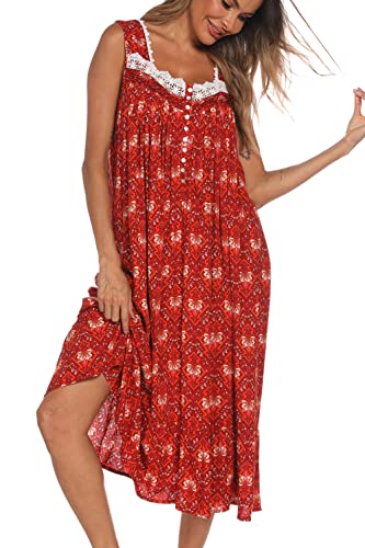 Image of AVIIER Cotton Nightgowns for Women Sleeveless House Dress Ladies Long Nightdress with Pockets S-XXL