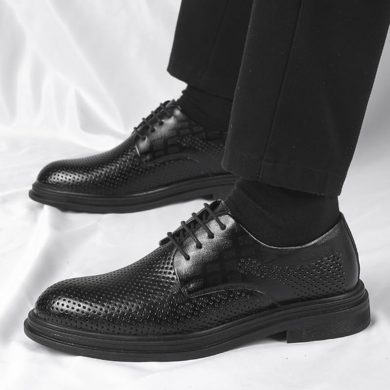 YZABEL Men's Lace-up Oxford Shoes, Classic Pointed Toe Breathable Hollow Formal Shoes, Soft-Soled Non-Slip for Formal and Everyday Wear2