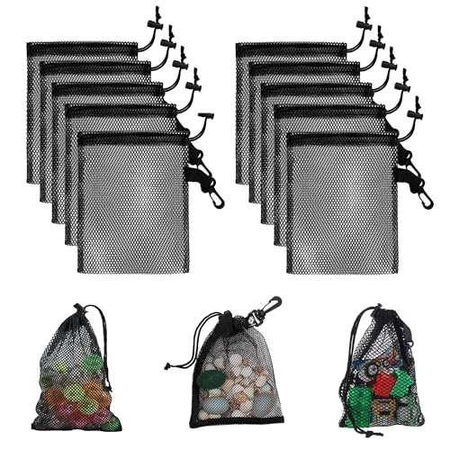 laeeyin 10 Stück Schwarze netztasche mit Kordelzug, mesh Tasche tragbare Aufbewahrungstaschen für Spielzeug, Sport, Aufbewahrung, Tauchen, Outdoor-Aktivitäten und mehr (15x20cm)