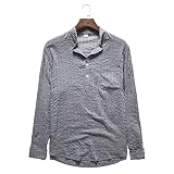 Lin Chemise Homme Henri Col Coupe Slim avec Poches Manches Longues Shirt Homme Simplicité Couleur Unie Casual Shirt Homme Léger Wicking Respirant Basic Shirt Homme D-Grey XL