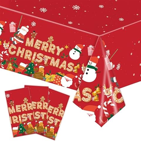 3 Pcs Christmas Tablecloth Disposable Plastic Christmas Table Cloth, Snowman Christmas Tree Snowflake Party Tablecloths Decor Rectangle Table Cover for Winter Christmas New Year Party, 54x108 inch Cover