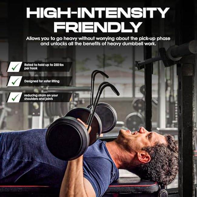 MVRK Dumbbell Spotter Hooks Hanger - Heavy Power Dumbbells Rack Attachments for Dumbbell Bench Press Hold Up 250LB