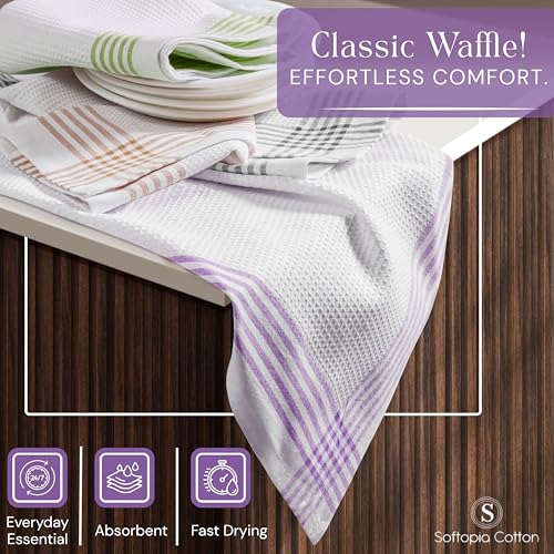 Image of Waffle White & Multi Colors Kitchen Towels 4 Pack, 100% Cotton, 16x26 inches, Quick Dry Dishcloths, Ideal Dish Towel for Drying, Wiping - Lavender, Lemon Green, Beige, Light Grey