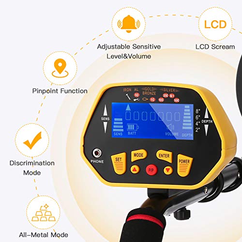 Metal Detector, High Accuracy Adjustable Waterproof Metal Finder Detectors with LCD Display, P/P Function, 7 Target Categories, Headphones, Folding Shovel and Carrying Bag Included