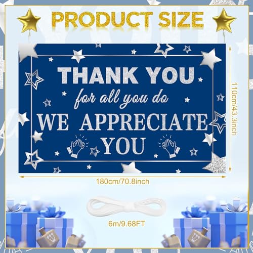 We Appreciate You Banner Decorations Navy Blue Silver Thank You Banner Thank You for All You Do Backdrop for Teacher Employee Staff Doctors Nurse Poaster Volunteer Appreciation Week Party Decor - Thumbnail 2