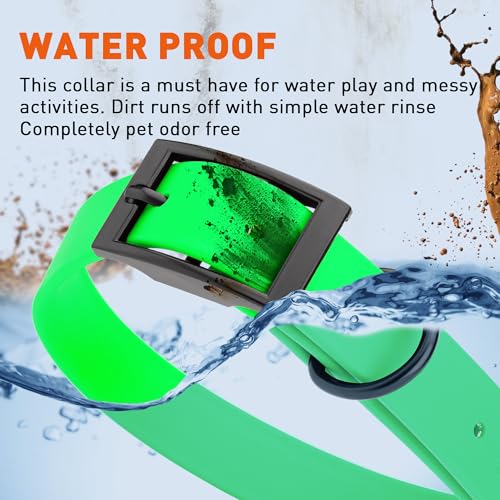 Image of Dogline Biothane Waterproof Dog Collar Strong Coated Nylon Webbing with Black Hardware Odor- Proof for Easy Care Easy to Clean High Performance Fits Small Medium or Large Dogs, Tropical Green