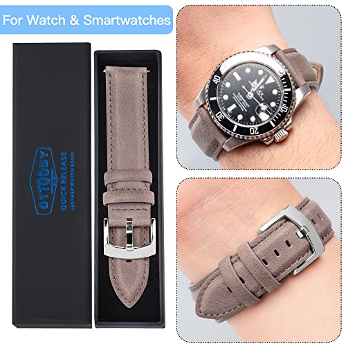 Ottoody Leather Watch Bands Quick Release, Elegant Top Grain Leather Watch Straps For Men & Women, Choice Of Color & Width - 18Mm, 19Mm, 20Mm, 21Mm Or 22Mm Wristbands Bracelet For Watch & Smartwatch #TOP6