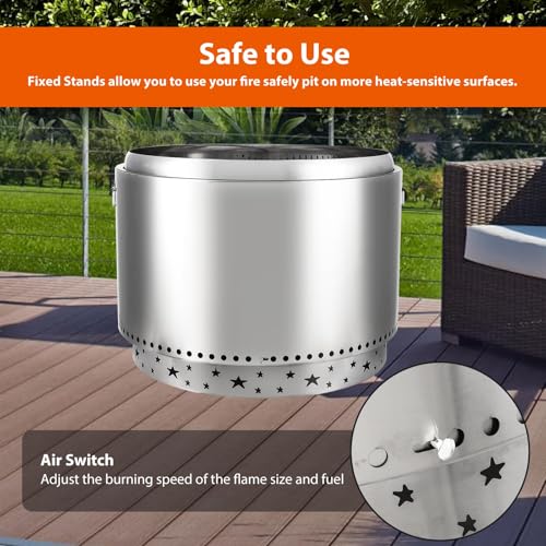 27 Inch Stainless Steel Smokeless Fire Pit, Outdoor Portable Smokeless Firepit, Low Smoke Firepit for Backyard Patio Garden Picnic Camping Bonfire
