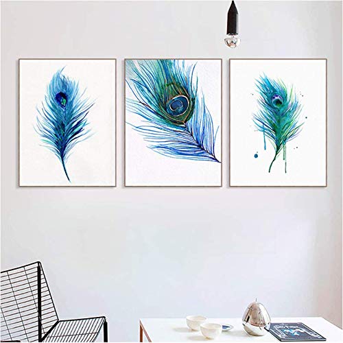 Affiche Plume de Paon Impression Toile Qualité Supérieure Style Nordique 50x70