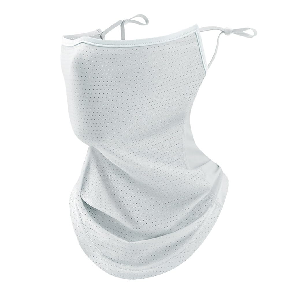 Sun Protective Face Cover UV Protection Face Scarf Women Men Neck Gaiter Cover with Ear Loops Sunscreen Windproof (Dark White)