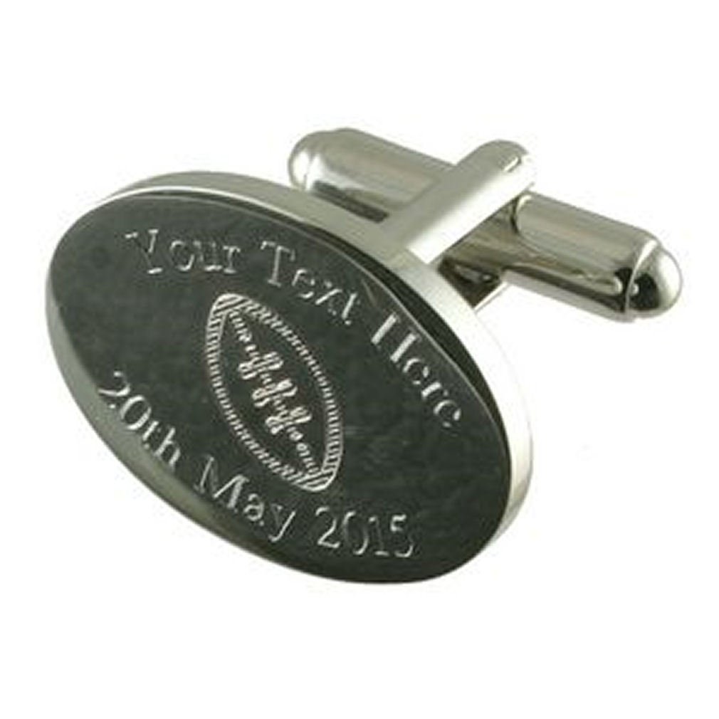 Select Gifts Men's Black Rugby Ball Cufflinks~Rugby Union League Sports Personalised Cuff Links + Pouch