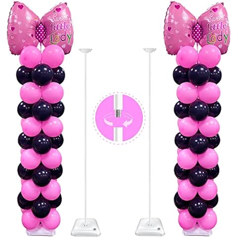 YALLOVE Heavy Duty Metal Balloon Stand Set of 2, Height Adjustable from 40cm to 3.2m, Threaded Rod Design, Free Combination of Balloon Centerpiece for Table and Balloon Column Stand for Floor Cover