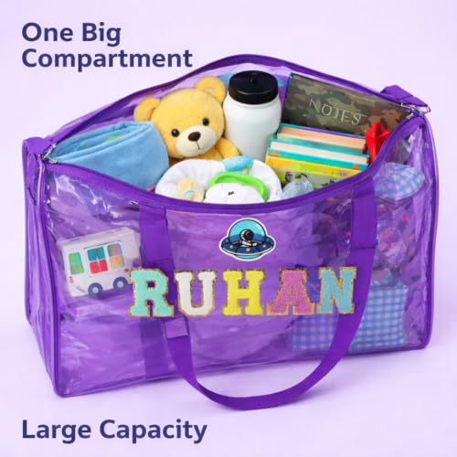 Image of AICA Personalized Name Embroidered Letters & Patch Duffle Bag for Kids Boys & Girls Age 1-18 Years Age Group (Purple) | Gift for Boys Girls Kids
