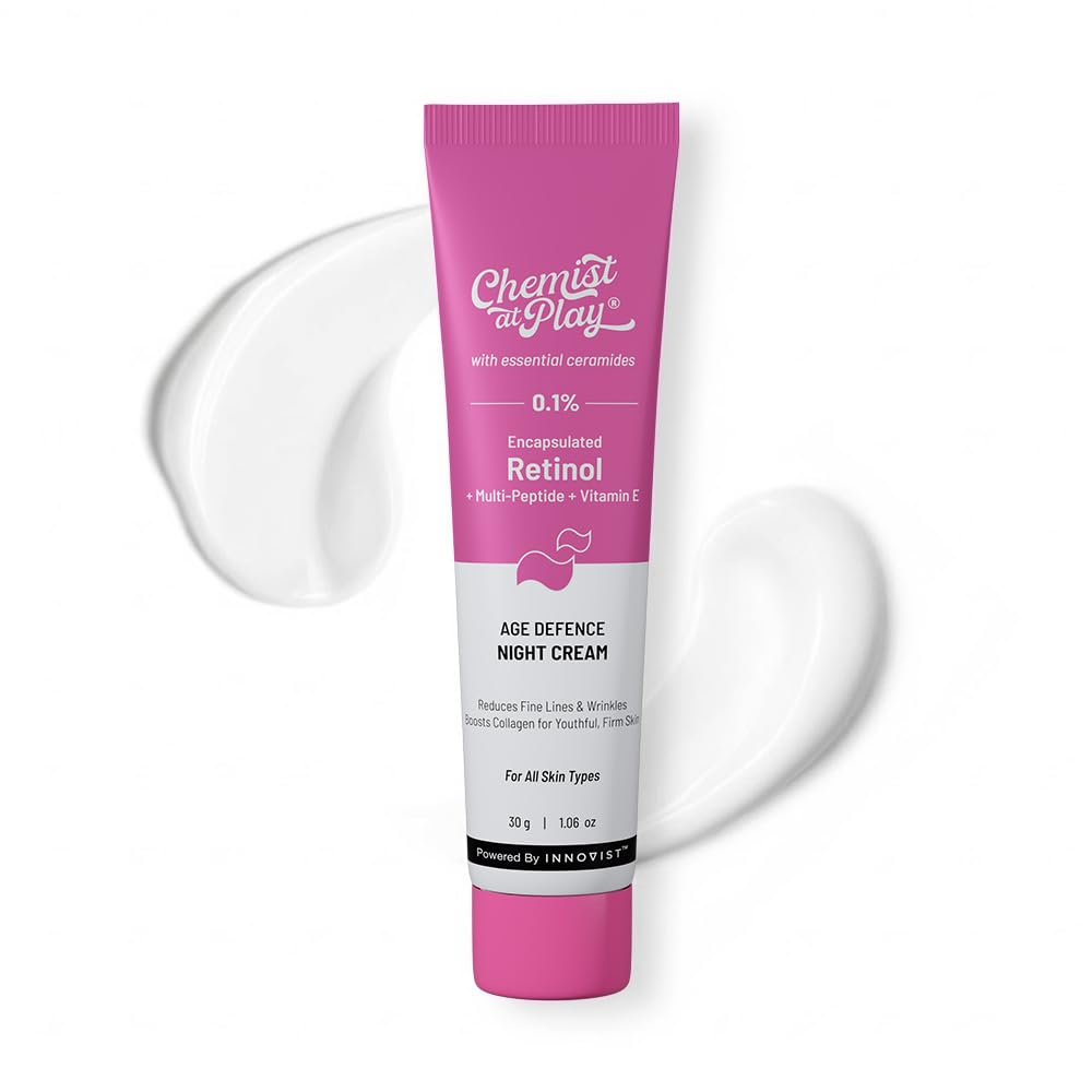 Chemist At Play 0.1% Retinol Night Cream | Reduces Wrinkles, Fine Lines & Sunspots | Anti-Ageing Formula | Lightweight & Fast-Absorbing | Beginner Friendly | All Skin Types | Boosts Collagen | 30 g