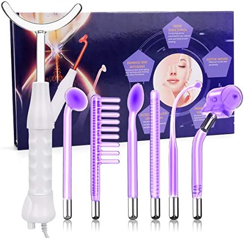 Meifuly High F Rrequency Wand Portable Machine, Portable Handheld High F requency Wand Machine with 7 Different Tubes (Purplishred)