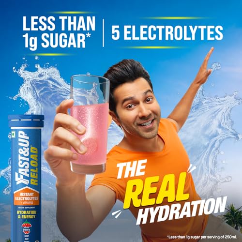 Image of Fast&Up Reload (5 Litres) Low Sugar energy drink for Instant Hydration - 20 Effervescent Tablets with all 5 Essential Electrolytes + Added Vitamins - Certified Electrolytes Drink - Berry flavour