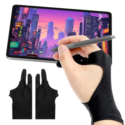 Yuxianlb 2 Packs Digital Drawing Gloves For Artists Anti Smudge Graphic Gloves For 2 Finger Design For Sketching Digital Art Illustration Ergonomic Breathable For Procreate Photoshop Drawing Sessions