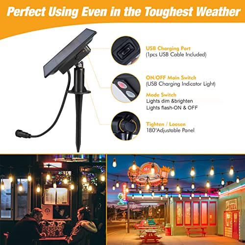 GLSbuld Outdoor Solar String Lights, Patio String Lights with Bright 2W Shatterproof LED Bulbs for Patio, Backyard, Party, Porch, Bistro, Cafe Bar, Garden (Solar, 27 FT) - Image 4