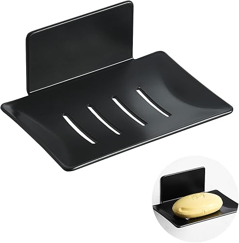 Jabonera autoadhesiva para baño, soporte de jabón de aluminio sin perforaciones para ducha y cocina, color blanco, 1 paquete