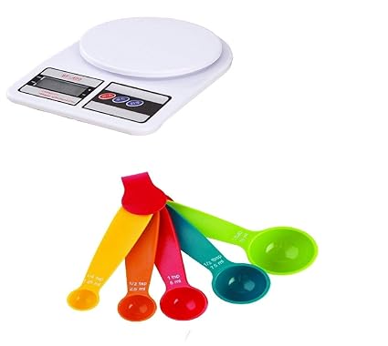 MOHAK Electronic Kitchen Digital Weighing Scale Upto 10 Kg with 5 PCs Mini Measuring Spoon Set (Multicolour)