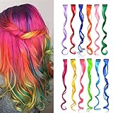 12 Pcs Colored Hair Extensions Colored Clip in Hair Extensions Curly Wavy Synthetic Hairpieces for...