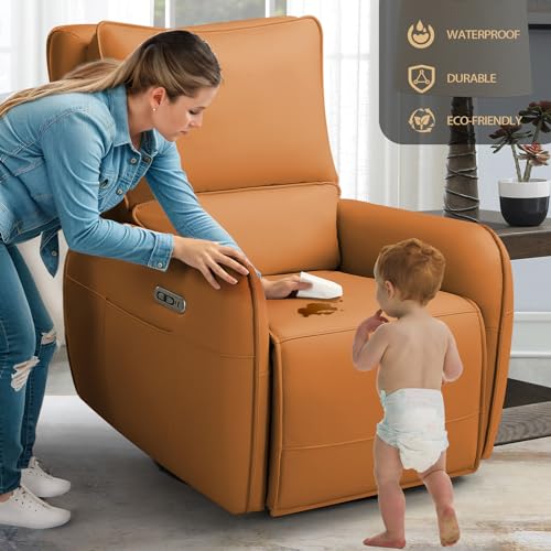 Image of Power Recliner Gliders for Nursery, Electric Swivel Rocker Recliner Chair, Comfy Upholstered Living Room Reclining Rocking Chairs with Lumbar Support (Burnt Orange, 41 inch X 40 inch X 36 inch)