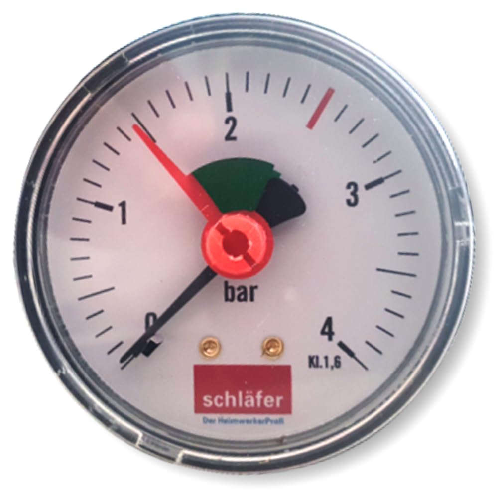 Schläfer 0930162 | Hinteres hydraulisches Manometer Axialer Anschluss 3/8" Skala 0-4 bar 63 mm für Luft-Wasser-Heizungssysteme mit hydraulischer Druckanzeige