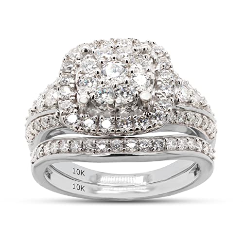 SAVEARTH DIAMONDS 1 1/4 CTTW Round Cut Lab Created Moissanite Diamond Double Halo Bridal Set Wedding Ring In 10K Or 14K Solid Gold (VVS1 Clarity, 1.25 Cttw)