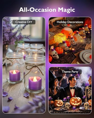 Image of Homemory 50-Pack Purple Flameless Battery Tea Light Candles, 200+ Hours