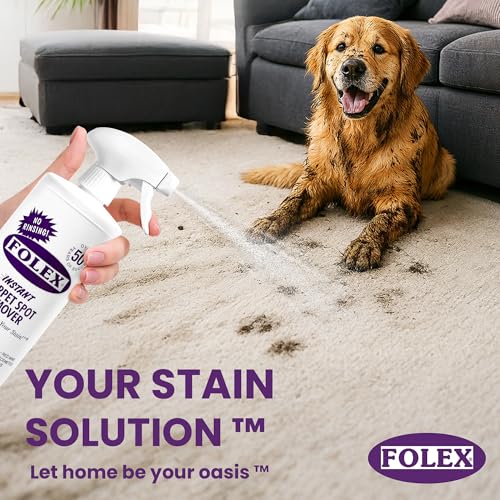 Image of FOLEX Instant Carpet Spot Remover 32 oz - Powerful Stain Remover for Carpets, Upholstery & Rugs - Eliminates Pet Stains, Grease, Red Wine, Food, Makeup & More - With Reusable Cleaning Cloth - 4 Pack