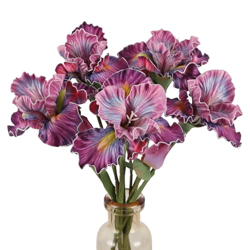 ICBOX 5pcs Iris Artificial Flower Real Touch PU Faux Flower 17.7