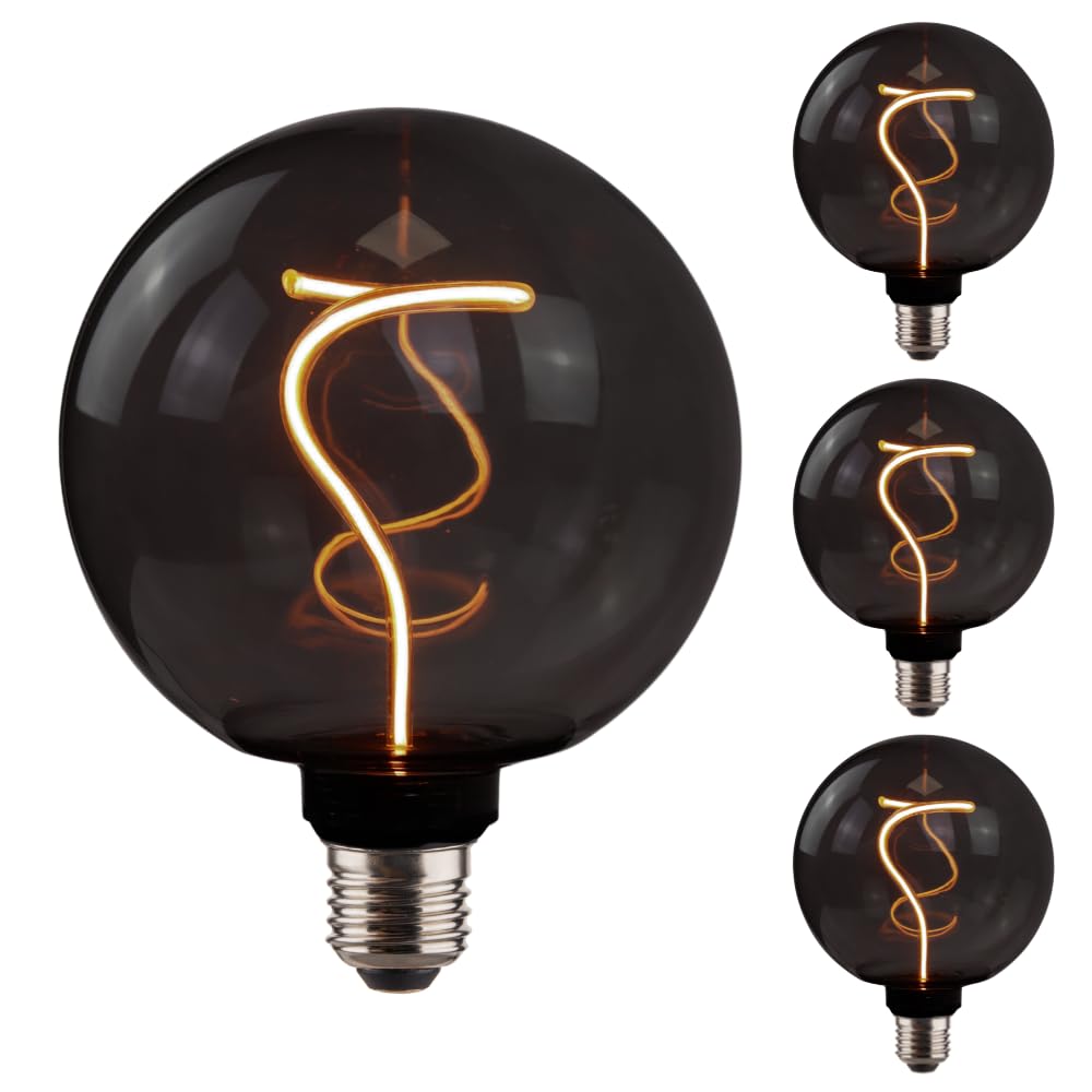 ENOVALITE 4x LED Filament XL Leuchtmittel YARN GLOBE Amber - G125 E27 4,9W 100lm 1800K Warmweiß dimmbar - Vintage Design Ambiente Deko Glühbirne Lampe
