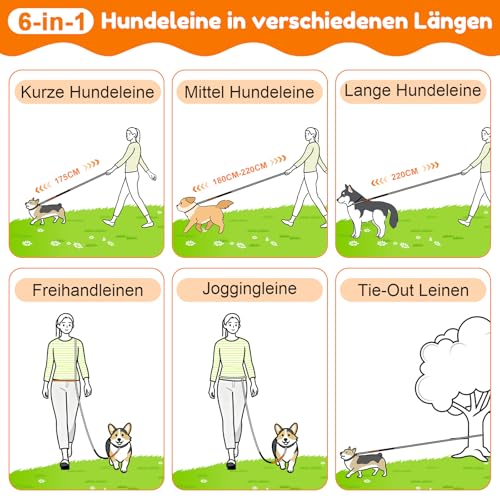 X XBEN 4-in-1 Freihandleine Joggingleine Hundeleine für Große Mittelgroße Hunde, Freihändige Hundeleine mit Hilfsgurt, Bequeme Doppelgriffe und Bauchgurt, Verstellbar (0,8-2,2M), Reduzieren Müdigkeit