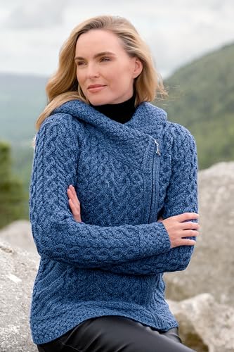 Image of Aran Crafts Irish Women's Side Zip Hooded Wool Cardigan (HD4916)