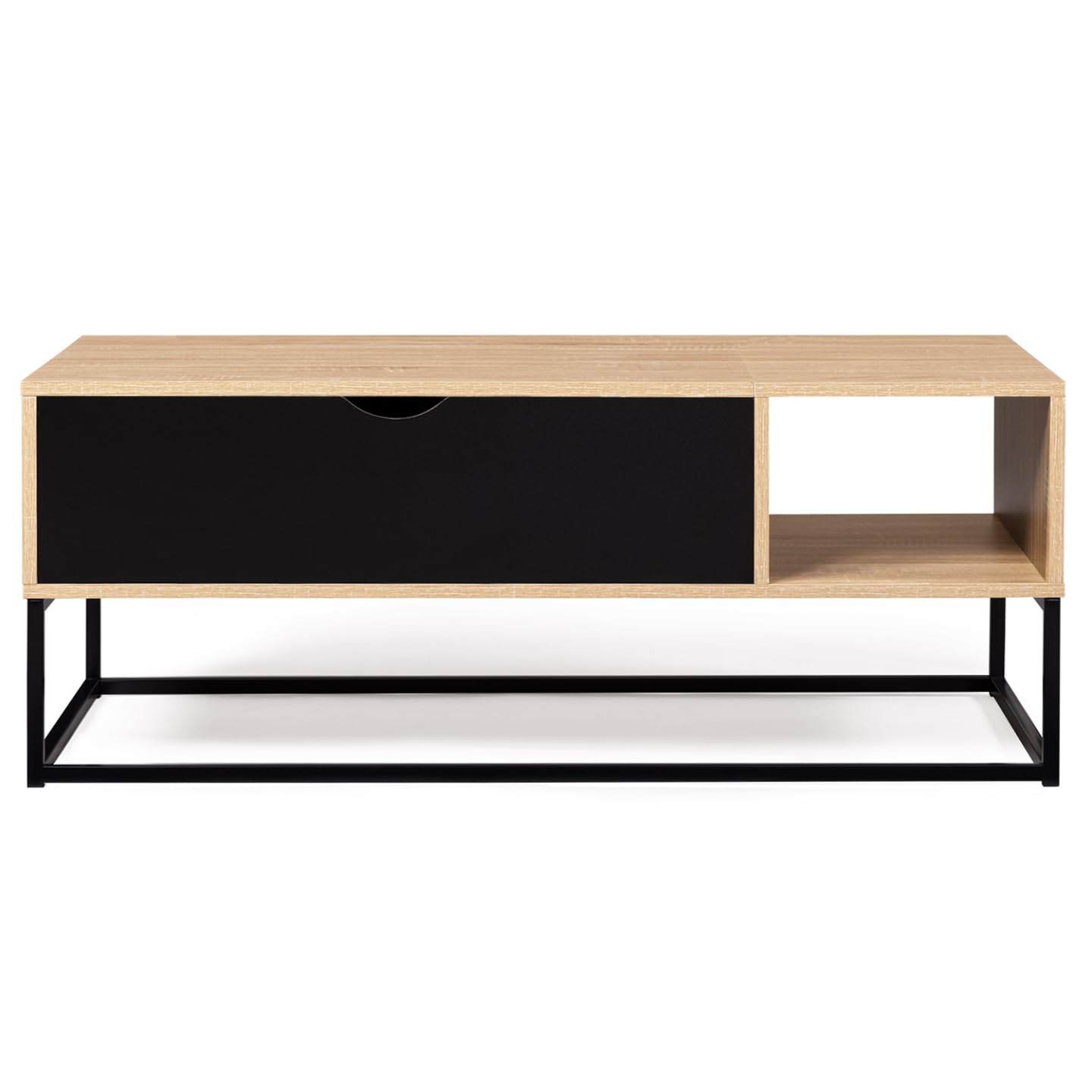 Tavolino Quadrato Con Piano Sollevabile - Design Industriale In Legno Di Faggio E Nero - 70x70x40.5 Cm - Foto 14