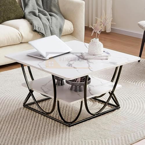 Image of Round Coffee Tables Accent Center Table Sofa Side Tea Table with 2-Tier Storage for Living Room Office Desk Balcony Wood Desktop and Metal Legs (S. Black White)