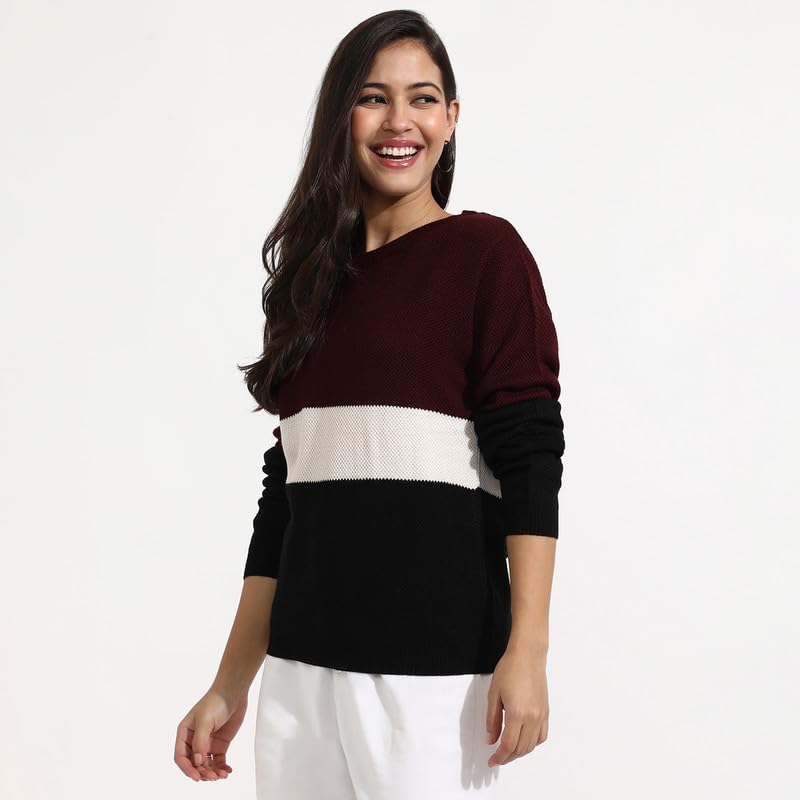 Image of PINACOLADA Women's Geometric-Textured Pullover Sweater for Casual Wear | Crew Neck | Long Sleeves | Pull On Closure | Sweater Crafted with Comfort Fit for Everyday Wear