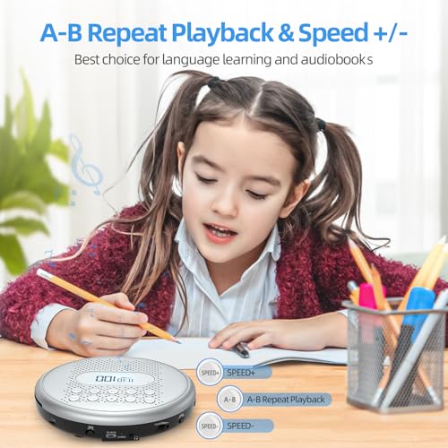 Image of ARAFUNA Portable CD Player Rechargeable with Speakers AUX for Car, Home | Music Player with Anti-Skip, A-B Repeat, Backlit Button, LCD Display and AUX Cable Support TF Card