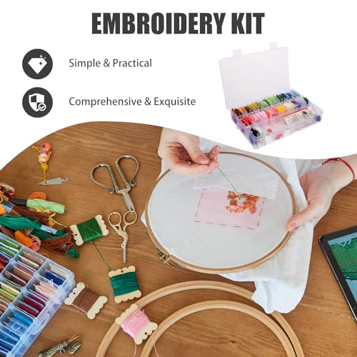 Image of Embroidery Kit with 50 Colors Embroidery Floss Set and Cross Stitch Tools in Clear Storage Box for DIY Craft Projects and Beginner Cross Stitch Starter Kit