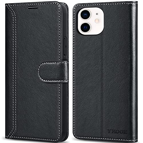 ykooe Funda para iPhone 12, Protector PU Cuero con Tapa Carcasa para iPhone 12 / iPhone 12 Pro (Negro) Cover